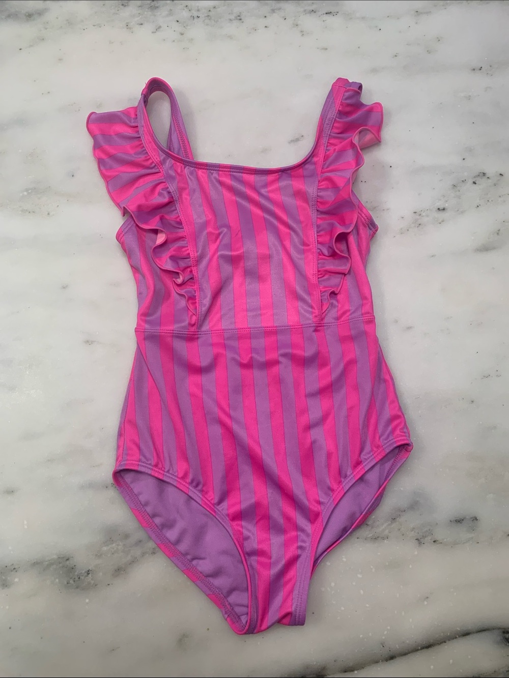 Cat & Jack Pink and Purple Striped Ruffle One-Piece Swimsuit